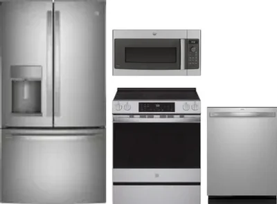 4 Piece Package Includes Refrigerator, Range, Microwave And Dishwasher